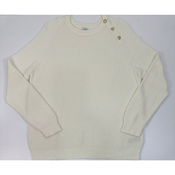 J.Crew Ivory Cotton Knit Gold Button Shoulder Crew Neck Sweater Women’s Size 2X - Picture 3 of 11